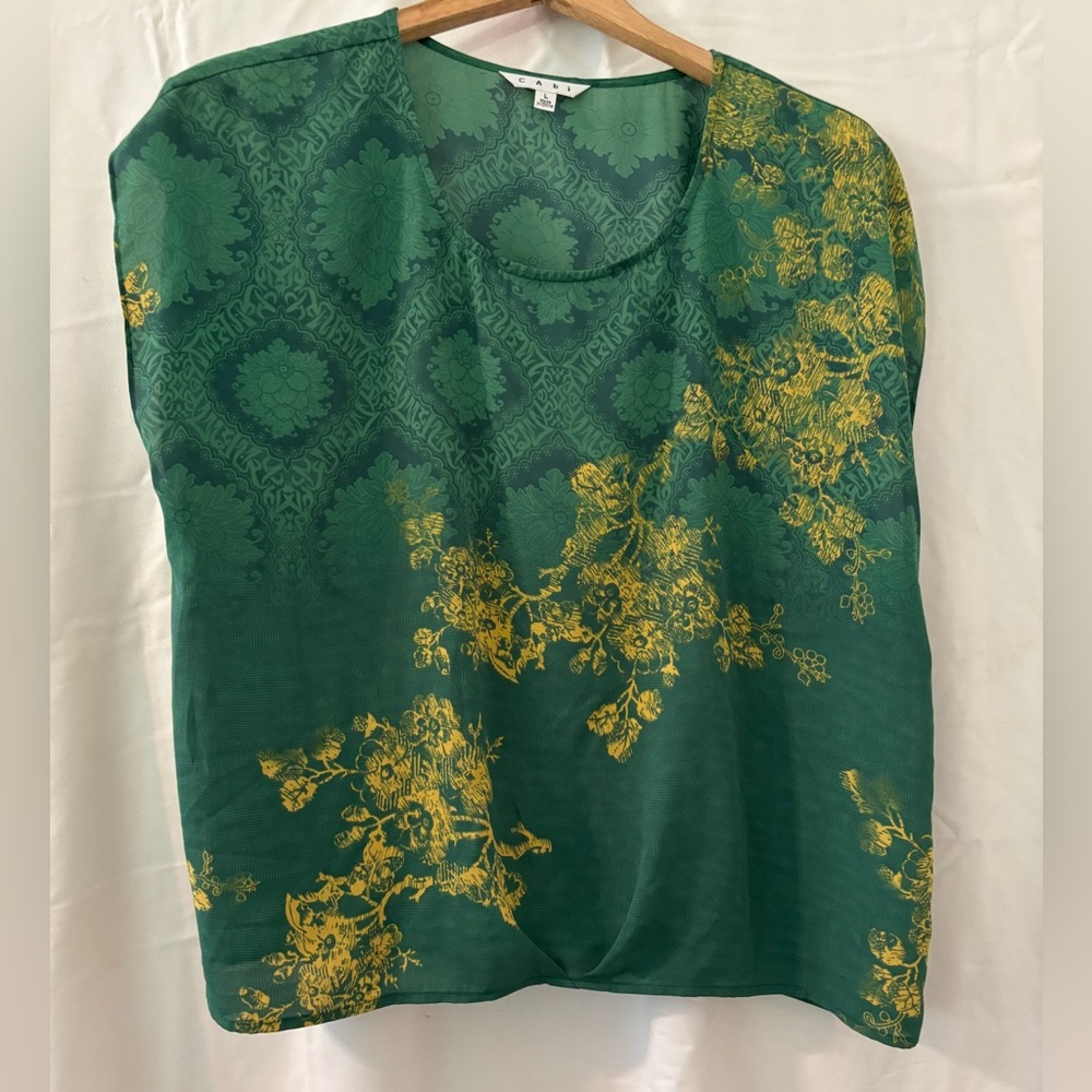 CAbi Green and Yellow Envy Floral Blouse Style #597